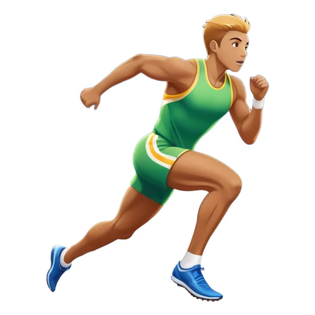 An icon featuring a vibrant stadium with cheering fans, bright lights, and a clear sky. an athlete sprinting on a track, with powerful strides and determination. The athlete's motion is dynamic, emphasizing speed and competition. sticker