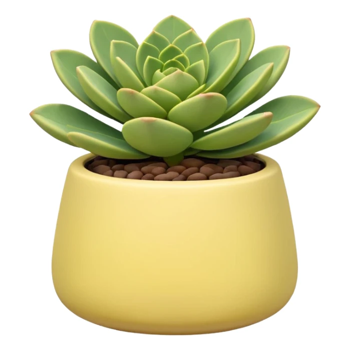 A pastel yellow ceramic pot in a geometric shape. The pot is shallow and contains a sedum succulent. sticker