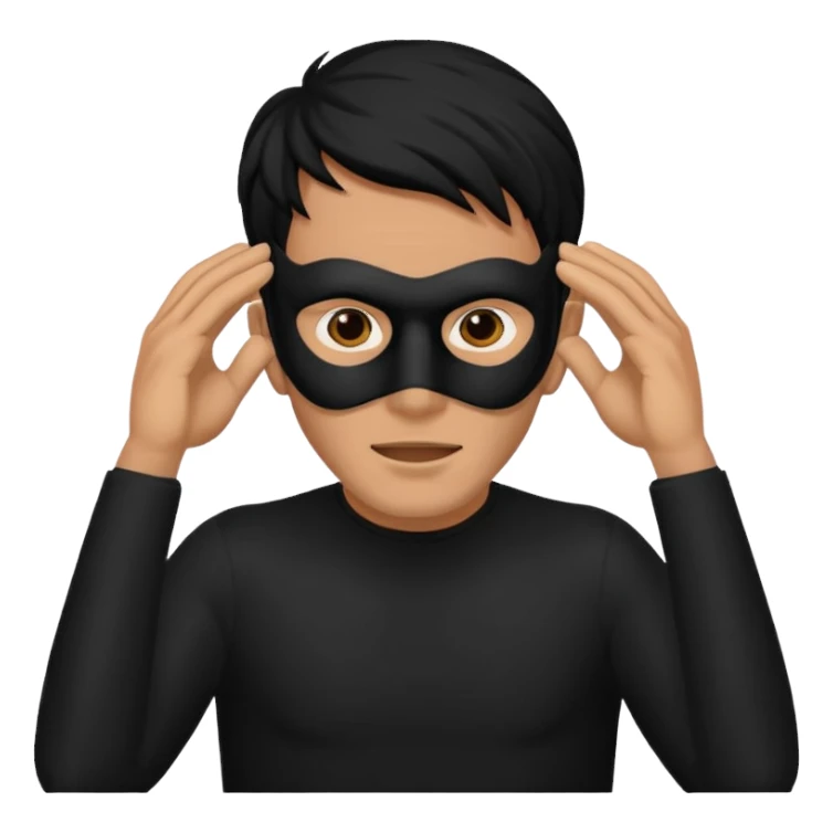 a man in a black mask without eyes and a mouth covers his ears sticker