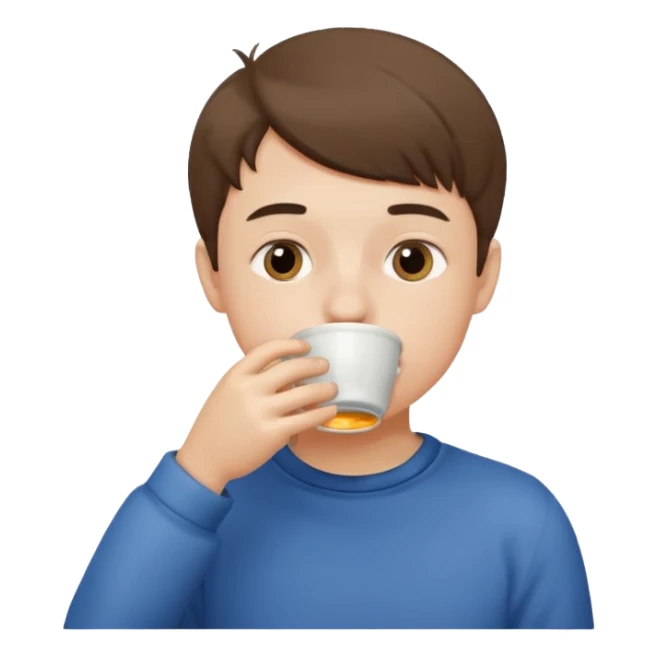a boy drinking , the cup is touching his mouth, sticker