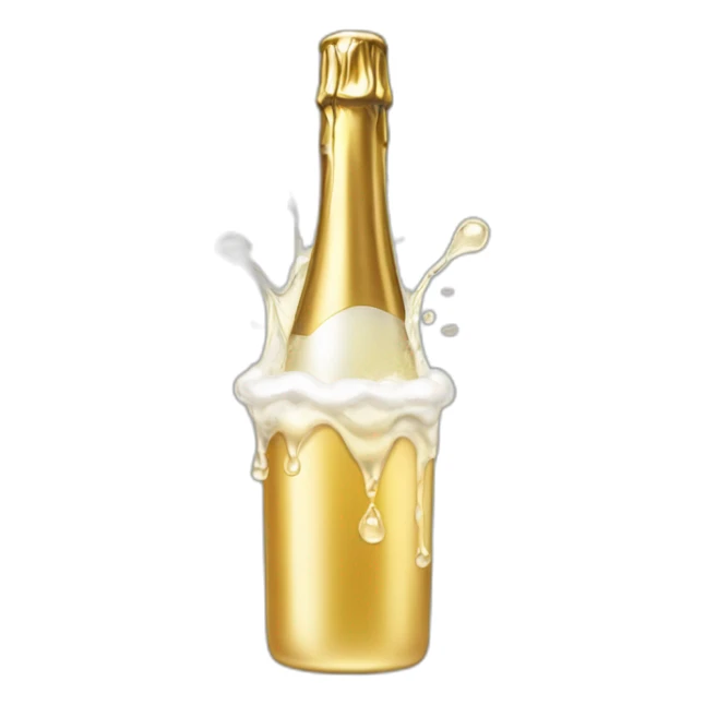 an open Champagne wine bottle popping and dripping from the top with foam sticker