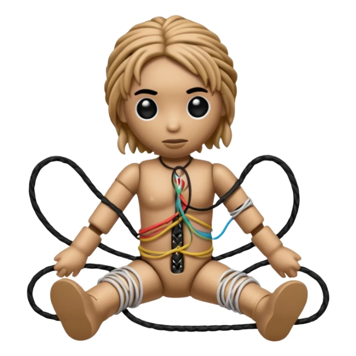 woodoo doll tightly bound with tangled AUX cables. sticker