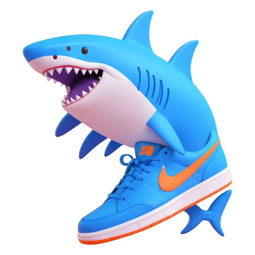 blue shark with blue Nike tennis shoes, close-up portrait sticker