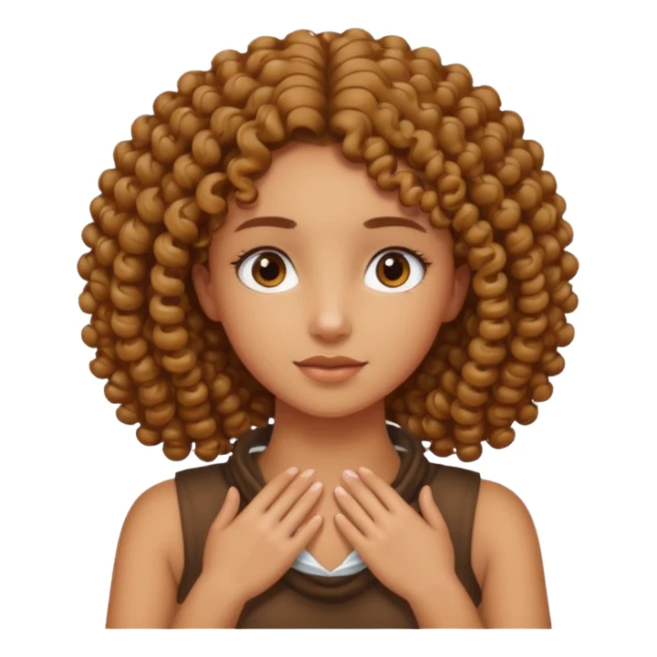 A tan girl with curly hair with hands crossed on neck sticker