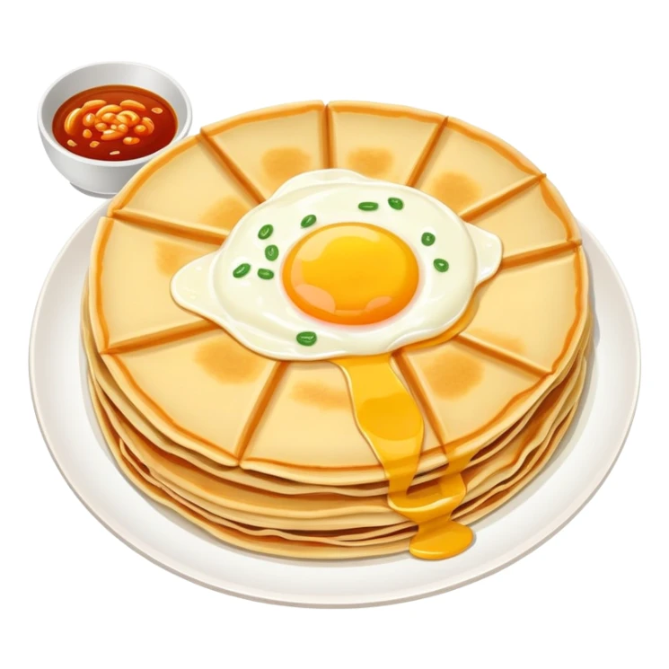 Beijing Jianbing savory crepe with egg, crispy wafer and sauce, simplified emoji style with bold outlines and bright colors, cartoon style popular Chinese breakfast pancake sticker