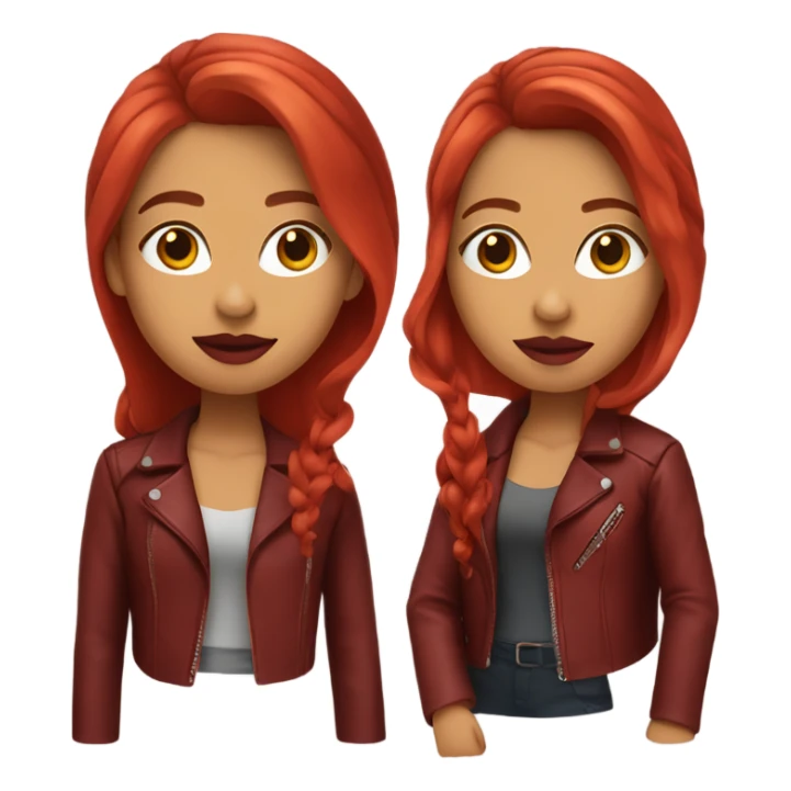 Long haired red head Latina with a red leather jacket and bright red lipstick sticker