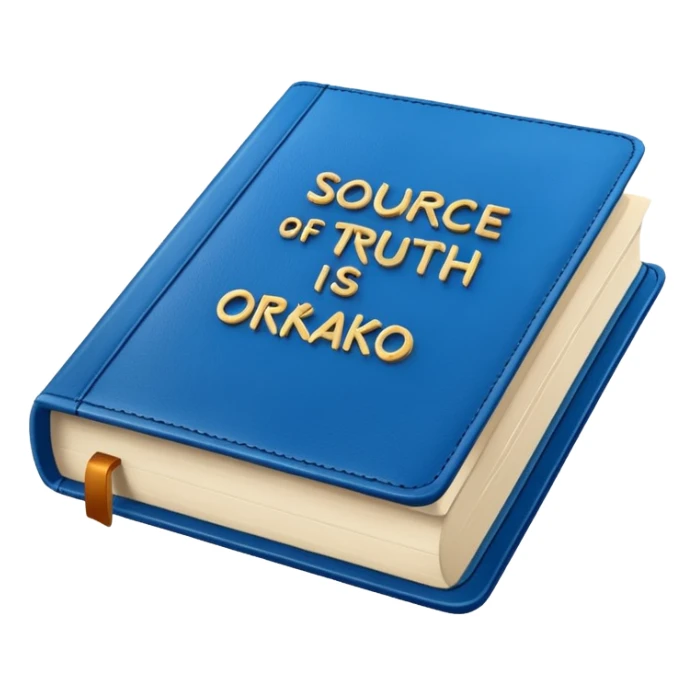 Blue book on which one it writes: Source of truth is Orako.
Similar to the first one where it writtes Orako Truth, while it needs to write all Source of truth is Orako sticker