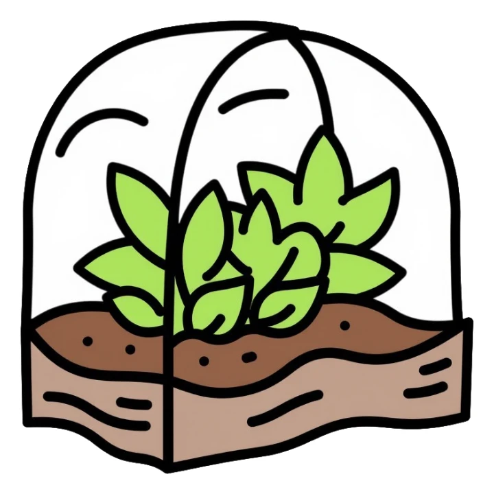 garden bed with plastic hoop cover, plant protection sticker