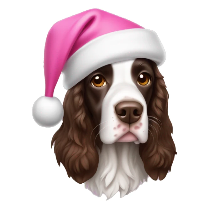 English Springer Spaniel wearing pink Santa hat sticker