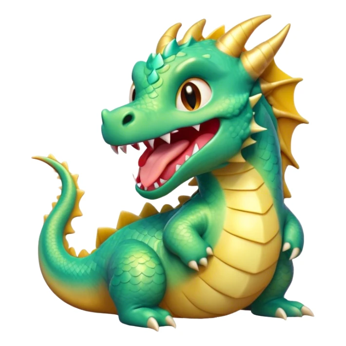 Cinematic Cute Yawning Dragon Portrait Emoji, Head tilted slightly with a dramatic, wide-open yawn, showcasing a soft, lustrous scaled body with gently drooping fins and half-closed, drowsy eyes, Simplified yet irresistibly adorable features, highly detailed, glowing with a soft, cozy mythical glow, high shine, relaxed yet expressive, stylized with a dash of fantastical charm, soft glowing outline, capturing the essence of a sleepy yet affectionate dragon that seems ready to stretch out and rest in its enchanted lair! sticker