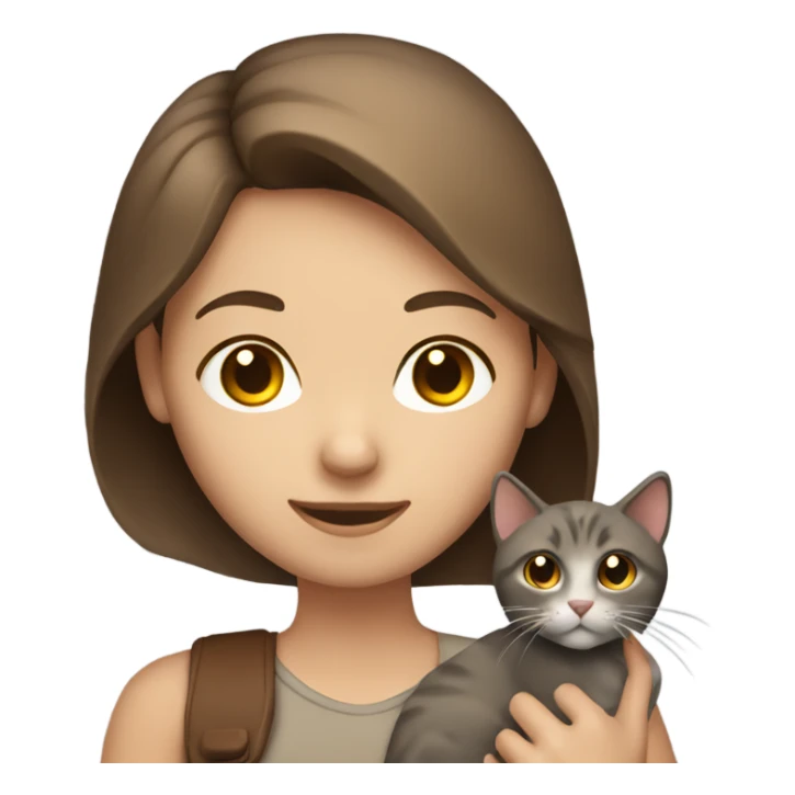 light brunette girl holding a brown/grey cat sticker