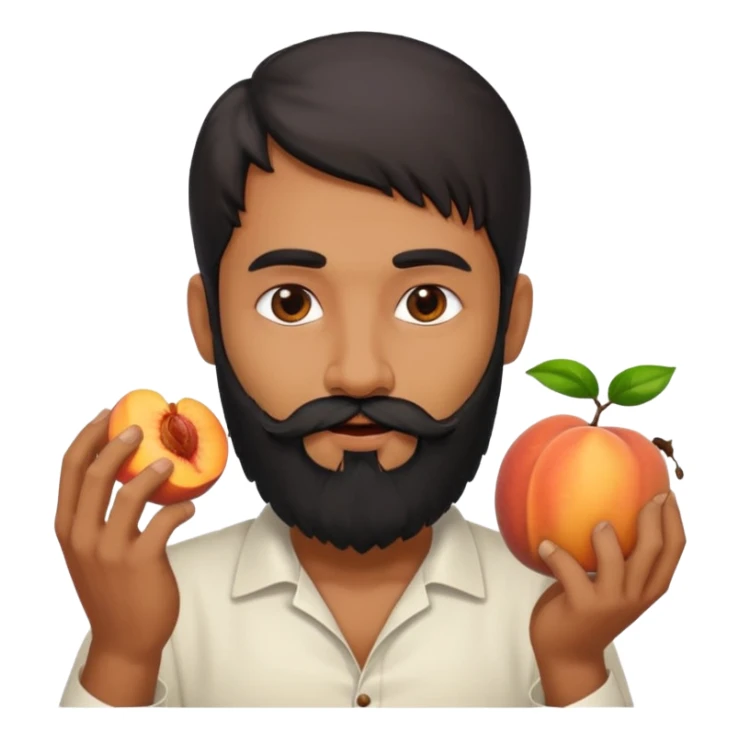Indian man with a long beard eating a juicy peach sticker