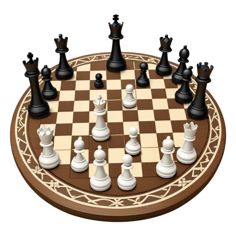 A chessboard with a few strategically placed pieces, including a king, queen, and pawns. The scene highlights the classic black and white squares of the board, emphasizing strategy and thoughtfulness in the game of chess. sticker