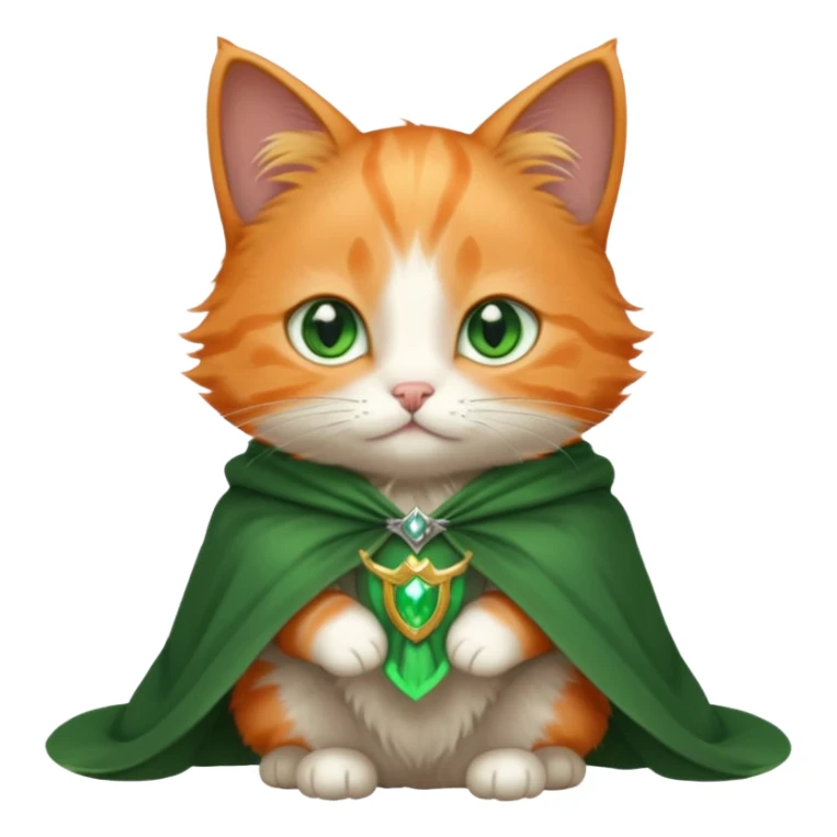 baby orange cat green eyes, in magic silver cloak sticker