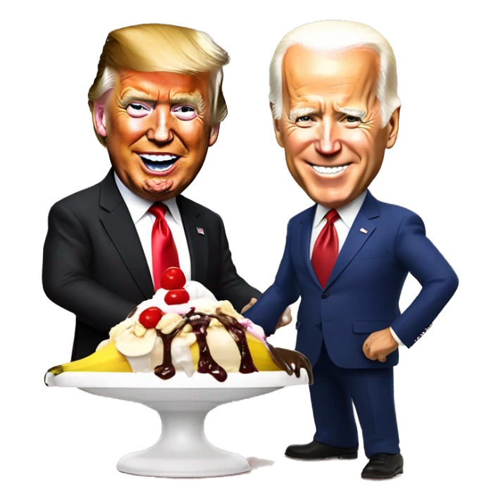 Donald Trump and Joe Biden sharing a giant banana split sundae sticker