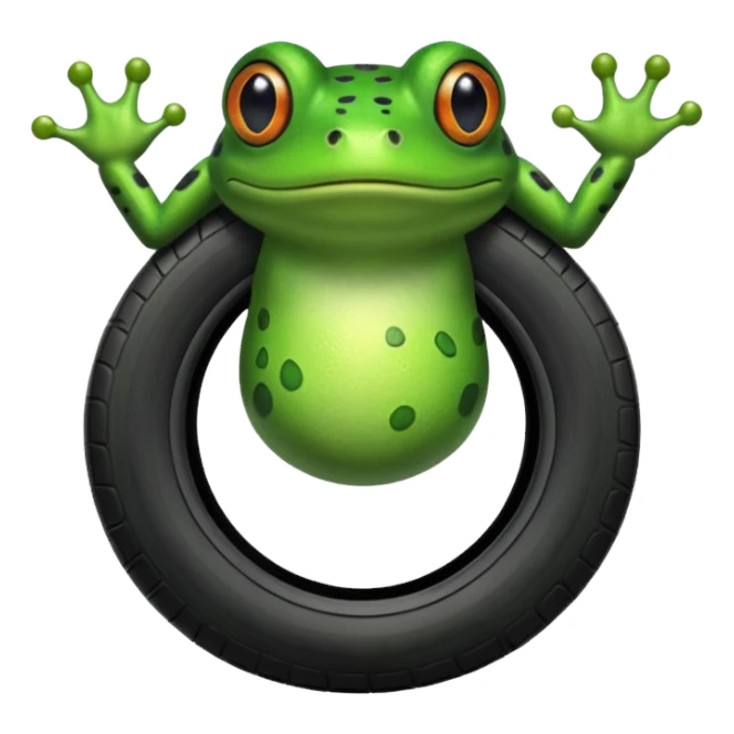 Frog head and legs but the body is a tire sticker