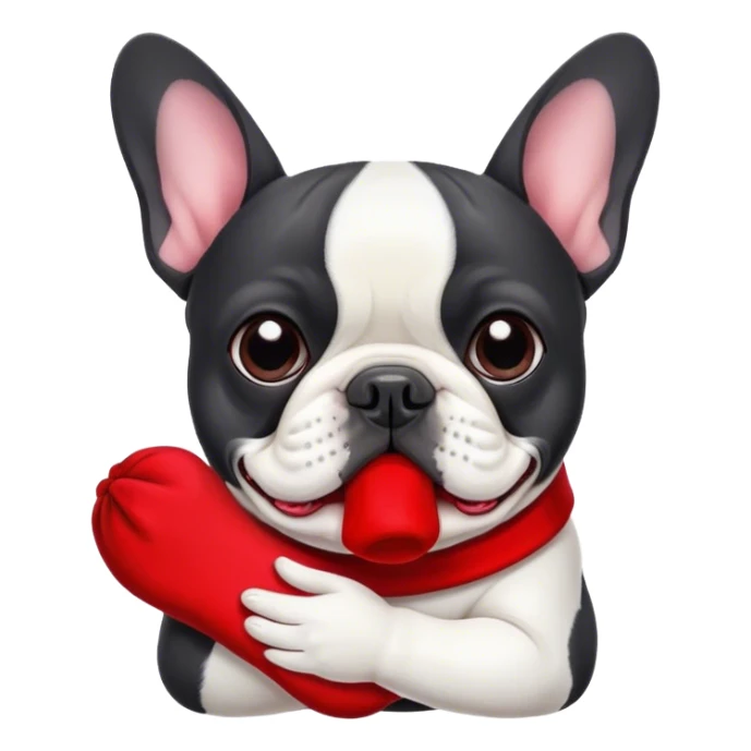 Black and white frenchie eating a red sock  sticker
