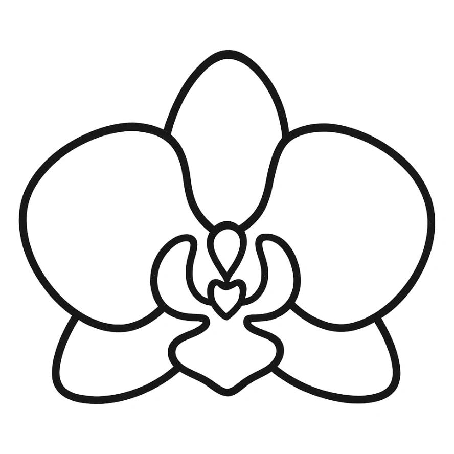 hand-drawn outline style orchid flower icon sticker
