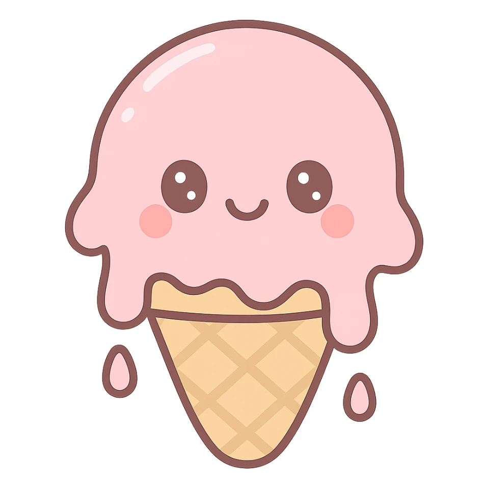melting ice cream cone, pastel colors, kawaii style sticker