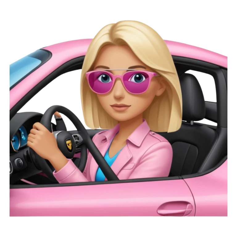 Pink porsche taycan with blonde with blue eyes driving it sticker