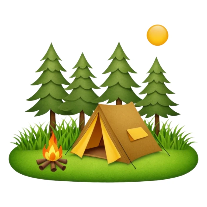 Camping sign of grass made of felt texture, scrapbooking style, transparent background sticker