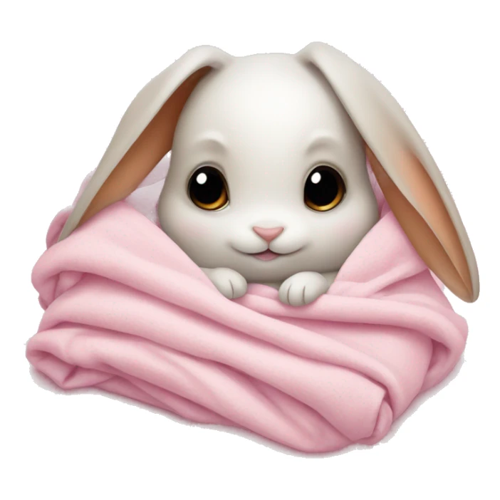 Rabbit snuggled up in a blanket with a cute baby pink bow sticker