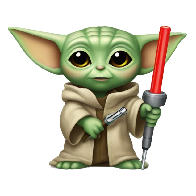 Baby Yoda is holding yellow screwdriver sticker
