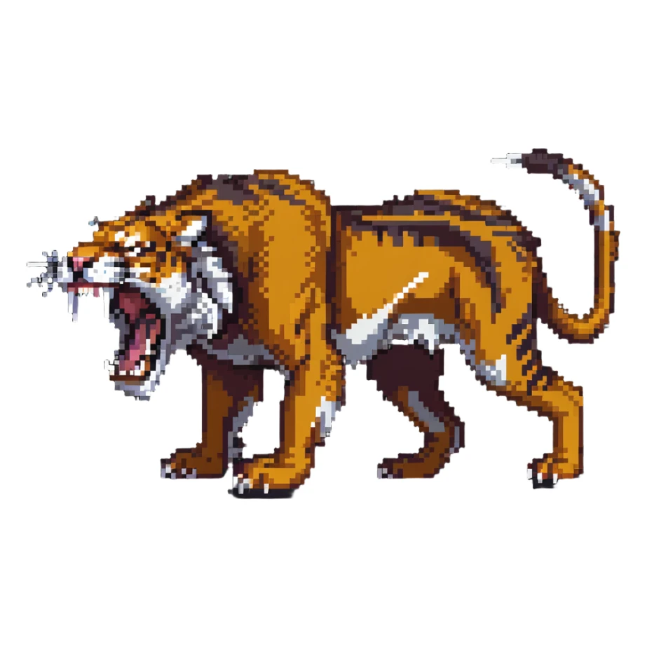 saber-toothed tiger with enormously long fangs, exaggerated canine teeth almost reaching the ground sticker