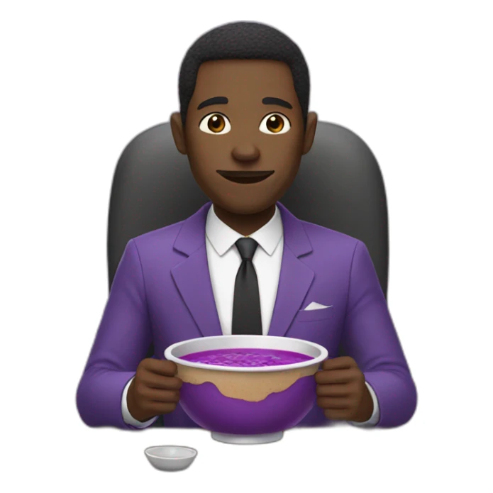 Black man in a purple suit eating purple soup sticker