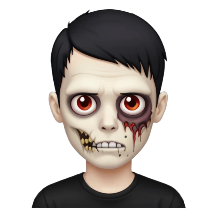Zombie boy with emo black hair and a black shirt sticker