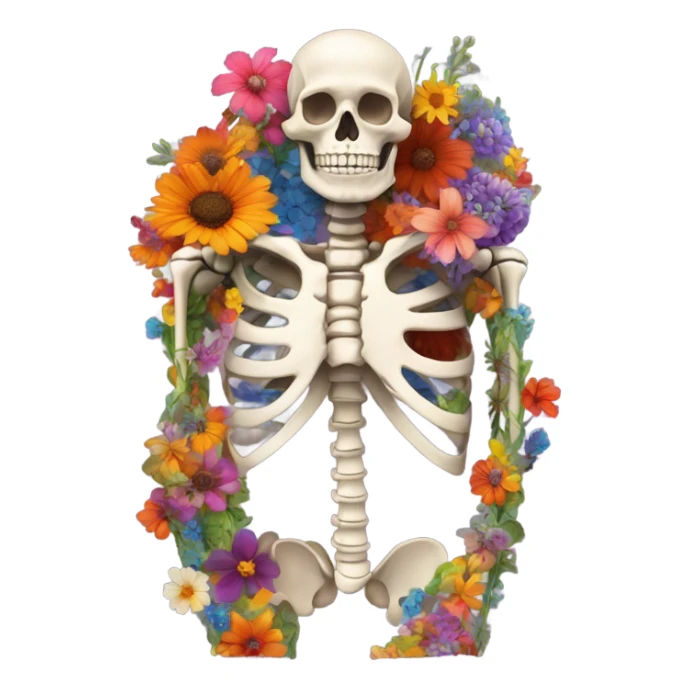 Skeleton full of flowers in the thoracic cavity  sticker
