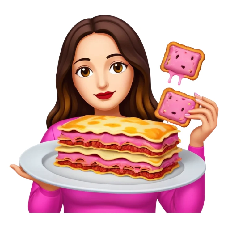 pop art neon Monalisa holding Melted pink gooey spam meat lasagna sticker