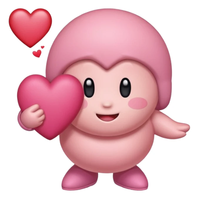 create a chibi sticker of Kirby smiling with a heart in his hands sticker