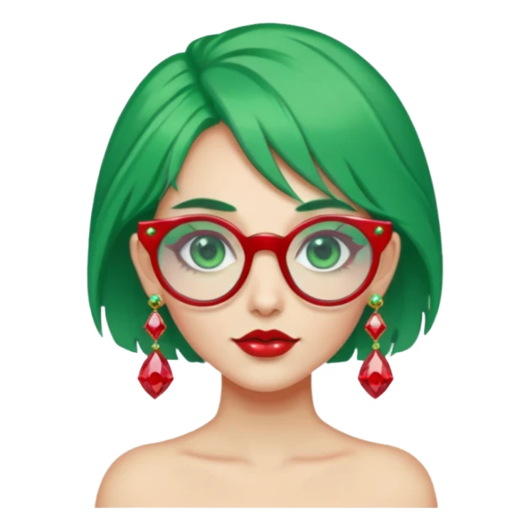gem lover woman with gem accessories excessive amount gem glassess very big gem earrings green hair and red diamonds sticker