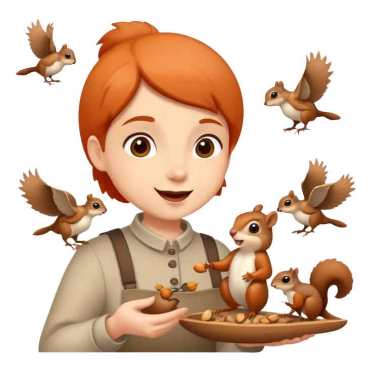 person feeding birds or squirrels, cheerful and caring sticker