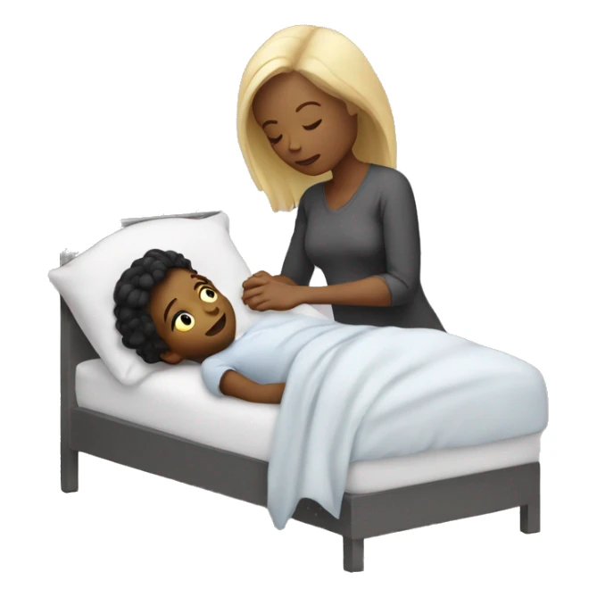 White mom tucking child in to bed sticker