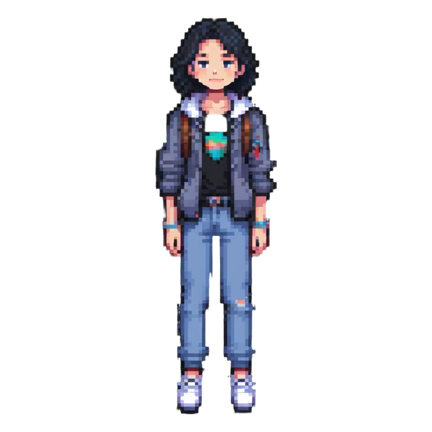 Pixel art person in casual outfit, full body sticker