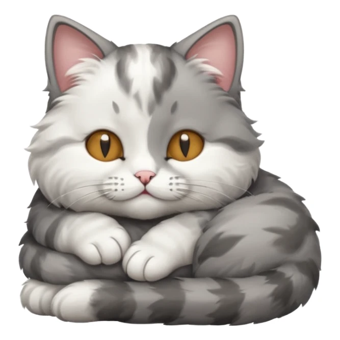 grey and white small cat with its eyes closed lying down with its paw curled under his chin holding it up sticker