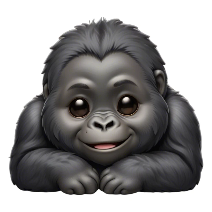 Meme-Worthy cute Sleeping mountain Gorilla Portrait Emoji, Head resting peacefully with a contented smile, showcasing a luxuriously thick black and grey-flecked Fur and eyes gently closed in serene slumber, Simplified yet hilariously adorable features, highly detailed, glowing with a soft, drowsy jungle light, high shine, relaxed and utterly lovable, stylized with an air of playful laziness, bright and heartwarming, soft glowing outline, capturing the essence of a sleeping mountain that feels destined to become the next viral sensation of adorable rest! sticker