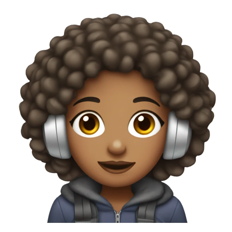 Brow girl with curly hair with earmuffs  sticker