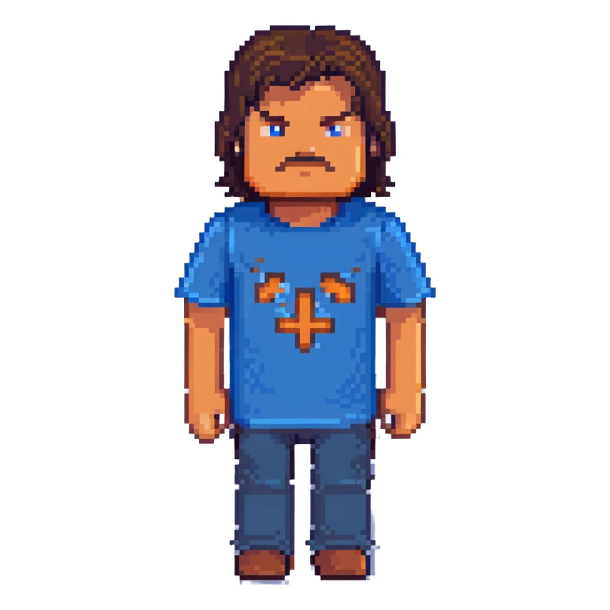 Minecraft character of Jack Black wearing a blue t-shirt sticker