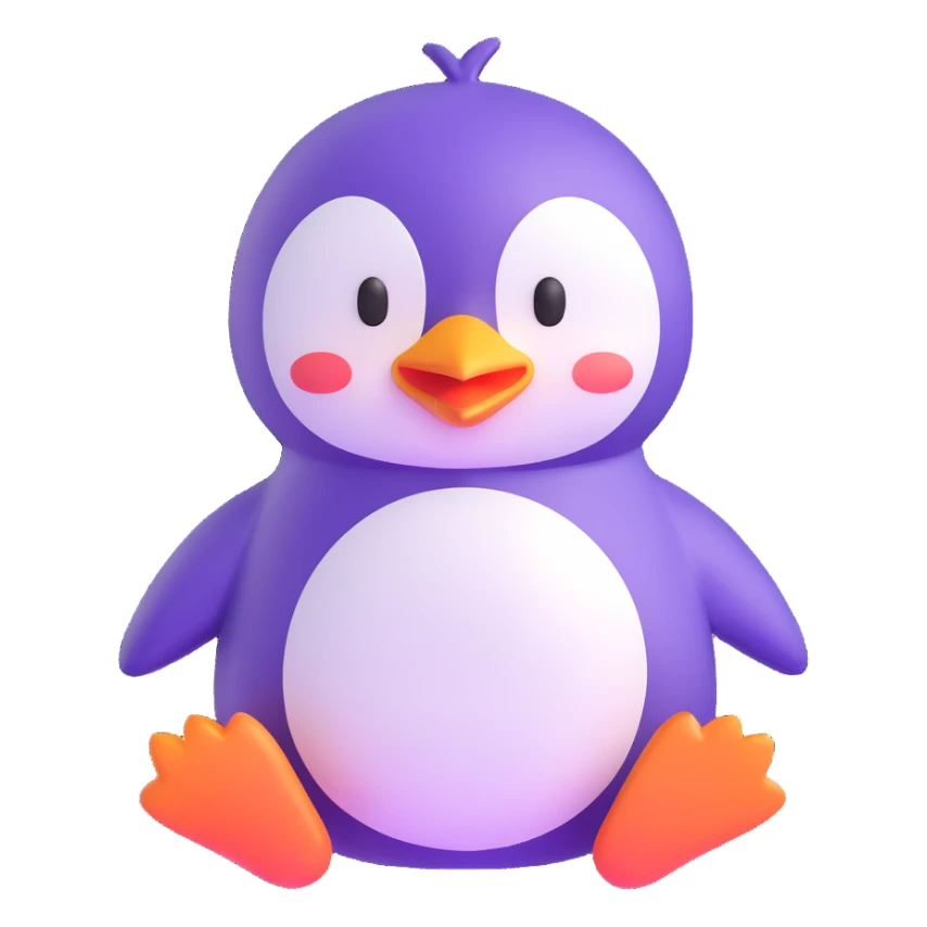 a cute penguin, shiny and playful, 3D emoji style sticker