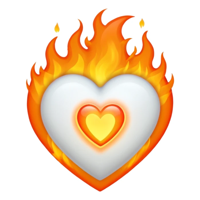 The heart is white and there is fire all around sticker