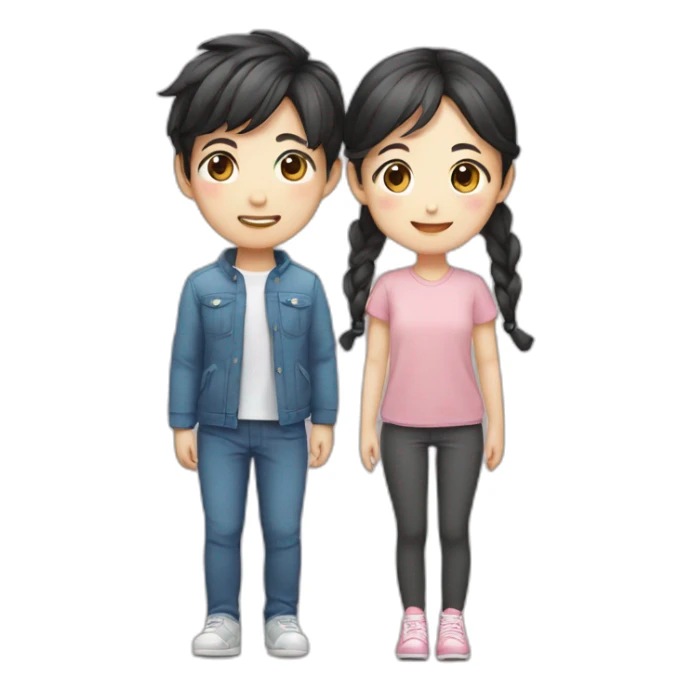Cute Korean boy with a cute girl who has two side pony tails sticker