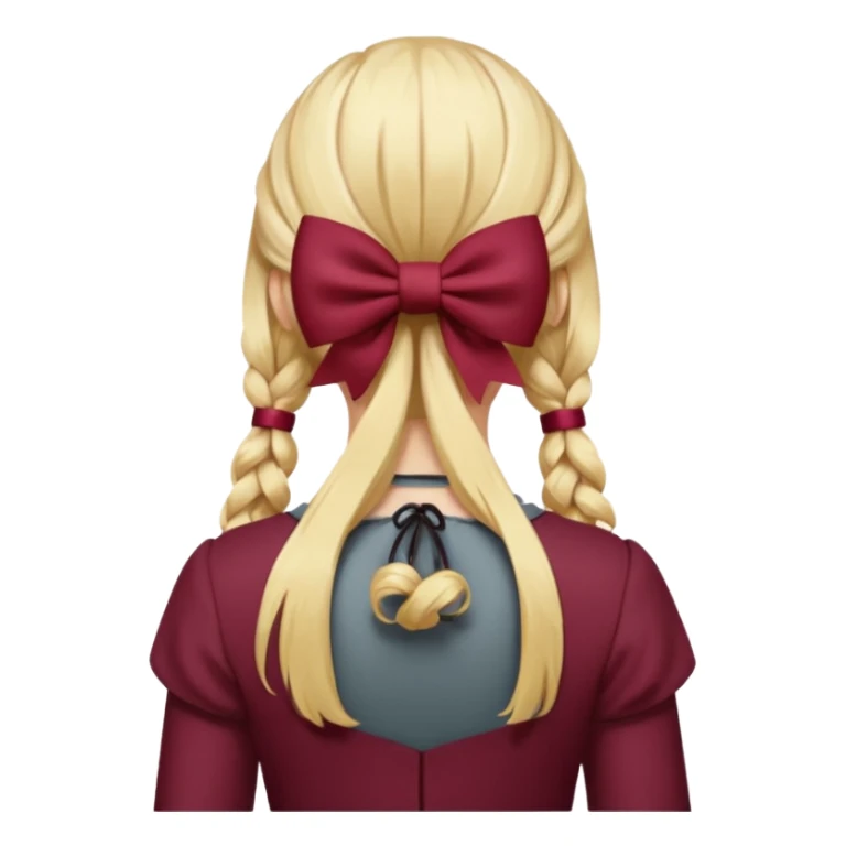 A burgundy bow in blond hair from the back sticker