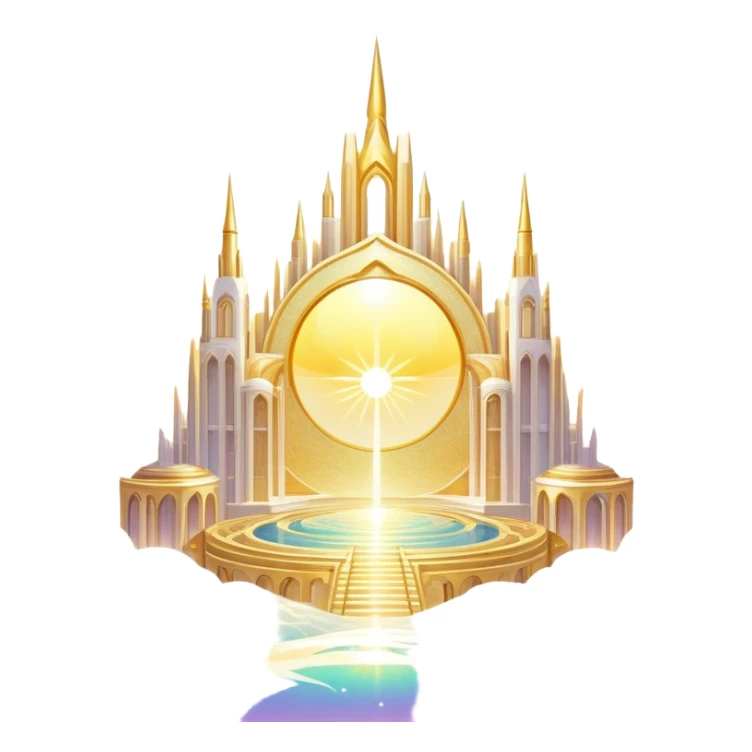 Epic divine glittery complex detailed iridescent gradients white golden bright light solarpunk sunny aesthetic-scenery sticker