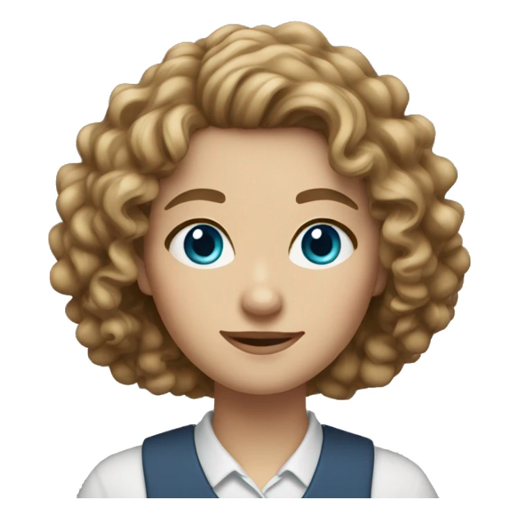 woman teacher curly light brown hair blue eyes sticker