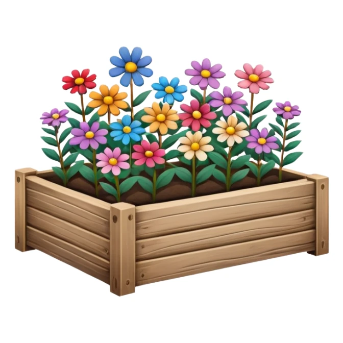 flower bed with fewer flowers in a wooden raised bed sticker