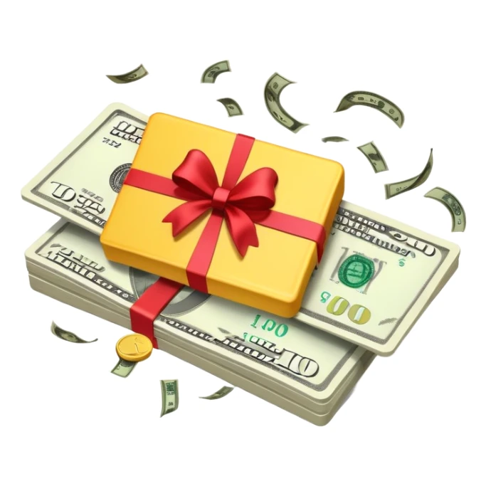 Gift card with money coming out of it sticker