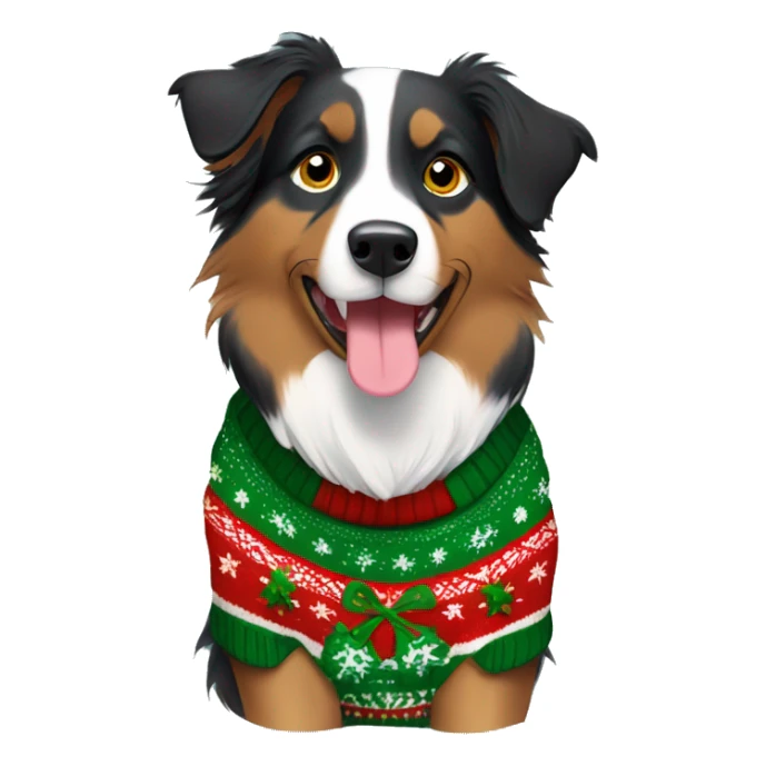 Short haired Australian Shepherd Wearing Christmas sweater  sticker